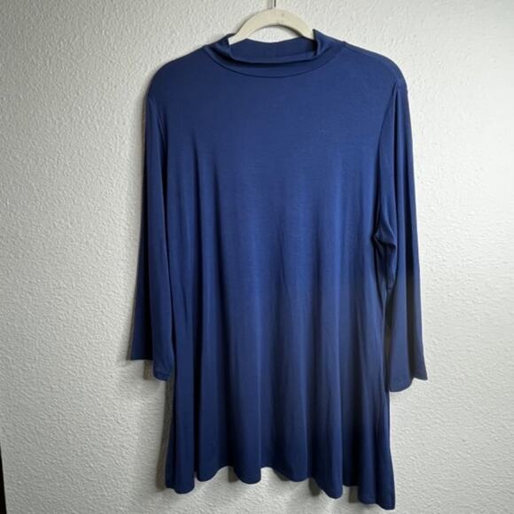 H by Halston Essentials Mock Neck 3/4-Sleeve Tunic Blue Sz L - Picture 3 of 8